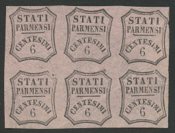 Antichi Stati Italiani - Parma 1857 - 6 Centesimi Rosa Chiaro Per Giornali Inediti In Blocco Di 6 Esemplari Nuovi Integr - Parma