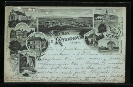 Mondschein-Lithographie Rychnov Nad Knezou, Nová Villa, Restaurace, Nádrazí  - Czech Republic
