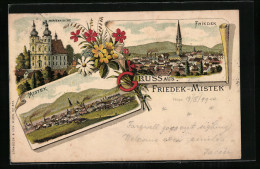 Lithographie Freidek-Mistek, Teilansichten, Marienkirche  - Czech Republic