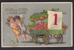 Gluck Und Segen Im Neuen Jahre / Visible Traces Of Bending / Postcard Circulated, 2 Scans - New Year