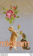 C P A - THEME  -  CHAT  - 2 Chatons  Et Une  Rose - Cats