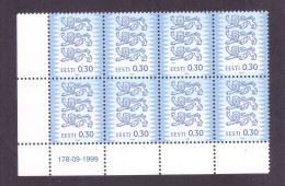 Estonia:Unused 8 Corner Stamps Coat Of Arms 0.30 ERROR!, Two Year Numbers On One Stamp,1999, MNH - Estland