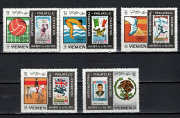 Yemen Kingdom 1968 Olympic Games, Equestrian Etc., EFIMEX, JFK Kennedy Set Of 5 MNH - Estate 1968: Messico