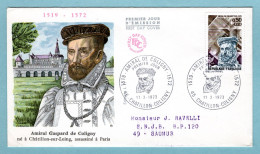 FDC France 1973 - Amiral De Coligny YT 1744 - 15 Chatillon Coligny - 1970-1979