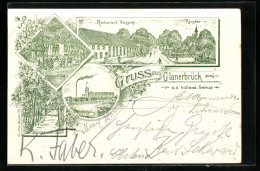 Lithographie Glanerbrück A. D. Holländ. Grenze, Restaurant Verspohl, Fabrik, Kloster  - Autres & Non Classés