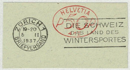 Schweiz / Helvetia 1937, Flaggenstempel Land Des Wintersportes, Tourismus, Freistempel / EMA / Meterstamp Oval 50 Rp. - Sonstige & Ohne Zuordnung