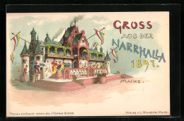 Lithographie Mainz, Blick Auf Die Narrhalla, Karneval 1897  - Carnaval