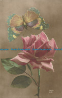 R071298 Old Postcard. Butterfly And Rose. 1918 - World
