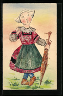 Künstler-AK Frau Im Kleid Geklebt Aus Einer Briefmarkencollage  - Briefmarken (Abbildungen)
