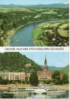 Sächsische Schweiz / 2 Bild-Karte Mit Motorschiff KARL MARX - Steamers