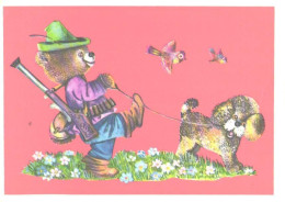L.Manilova:Hunter-bear With Dog, 1977 - Fairy Tales, Popular Stories & Legends