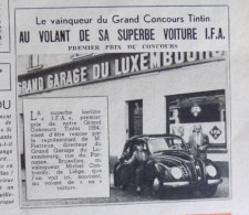 Publicité De Presse ; Gagnant Geand Concours Tintin Mr; Michel Contrardy - Grand Garage Du Luxembourg - Non Classés