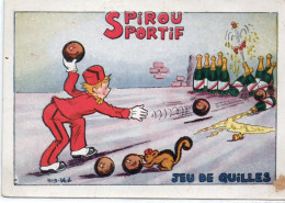 Carte Spirou Sportif Jeu De Quilles Voyagé En 1928 - Comics