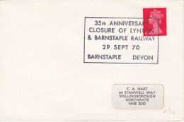 G.B 35è Anniversaire De La Fermeture De La Voie Ferrée  LYNTON & BARNSTAPLE 29 Sept 1970  (gb17) - Trenes