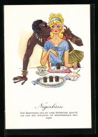 AK Reklame Für Negerküsse, Afrikaner Küsst Eine Blondine  - Werbepostkarten