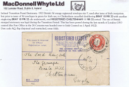 Ireland Transition Wicklow 1922 British 5d Orange Reg Env Used After Issue Of Overprints BRAY 10 MR 22 To Cheltenham - Enteros Postales