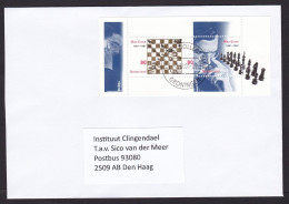 Netherlands: Cover, 2001, 2 Stamps, Souvenir Sheet, Chess Champion Max Euwe (traces Of Use) - Brieven En Documenten