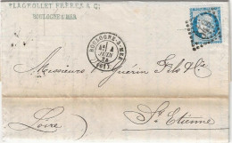 24-0110 LAC Boulogne Sur Mer 1874 Pour St Etienne Cachet 549 Flageollet Freres - 1871-1875 Cérès