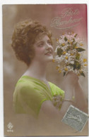 Carte Fantaisie Porte Bonheur Portrait Femme Bouquet De Fleurs Edit. "S" Branger N° 4145 CPA Circulée 1918 - Women