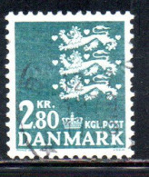 DANEMARK DANMARK DENMARK DANIMARCA 1979 1982 SMALL STATE SEAL 2.80k USED USATO OBLITERE' - Usati