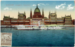 Alte Postkarte BUDAPEST - Parlamentsgebäude + Raddampfer (1922) - Paquebots