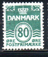 DANEMARK DANMARK DENMARK DANIMARCA 1979 1982 WAVY LINES AND NUMERAL OF VALUE 80o USED USATO OBLITERE' - Usati