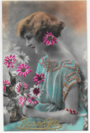 Carte Fantaisie Bonne Fête Portrait Femme Bouquet De Fleurs Edit. M N° 665 CPA Circulée - Femmes