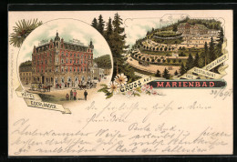 Vorläufer-Lithographie Marienbad, 1895, Hotel Egerländer, Restaurant Cafe Egerländer  - Czech Republic