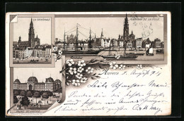 Vorläufer-Lithographie Anvers, 1894, La Cathédrale, Panorama De La Ville, Palais De Justice  - Autres & Non Classés