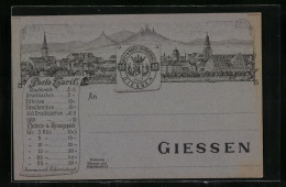 Lithographie Giessen, Stadtansicht, Private Stadtpost Brief & Packet-Beförderung, 10 Pfennig  - Briefmarken (Abbildungen)