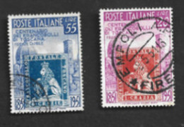 ITALIA REPUBBLICA  -  UNIF. 653.654  - 1951 100^ ANNIV. FRANCOBOLLI DI TOSCANA     - USATI° (USED) - 1946-60: Afgestempeld
