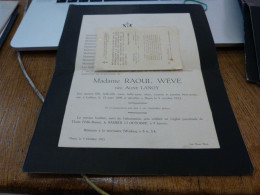 Lettre Décès  Aline   Lanoy  Wève  Thuin 1923    Familles Bury Pourbaix Mattet - Obituary Notices