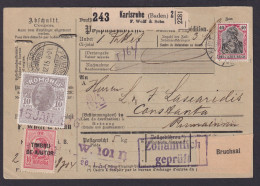 Perfin Privat Lochung Deutsches Reich Paketkarte Karsruhe Constanta Rumänien - Covers & Documents