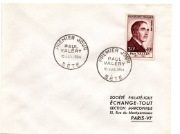 ECRIVAIN / PAUL VALERY = 34 SETE 1954 = CACHET PREMIER JOUR N° 994  Sur ENVELOPPE ENTIERE - Escritores