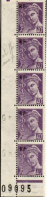 FRANCE    -   1944 .  Y&T N° 659 *.bande De 5.  Chiffres Maigres Et épais - Unused Stamps