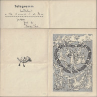 Sarre 1953. Télégramme De Mariage. Cœur En Roses, Anges Chérubins Cupidon Danseuses Arc-à-flèches Violon Violoncelle - Musique