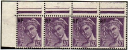 FRANCE    -   1944 .  Y&T N° 659 ** .bande De 4.  Erreur De Piquage + Légendes Maculées - Unused Stamps