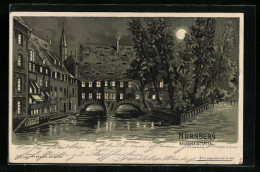 Lithographie Nürnberg, Blick Auf Das Heiliggeistspital, Halt Gegen Das Licht: Beleuchtete Fenster  - Autres & Non Classés
