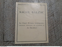 Petite Brochure Saché Balzac Exposition Des Sculptures De Jo Davidson Les Grands écrivains - Cuadernillos Turísticos