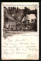Vorläufer-Lithographie Herrnskretschen-Stimmersdorf, 1893, Hotel & Restaurant Prebischthor Und Grand Hotel Rainwiese  - Czech Republic