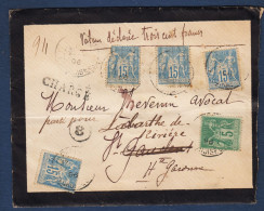 Enveloppe Chargée De Paris Avec Timbres Sage - 1876-1898 Sage (Type II)