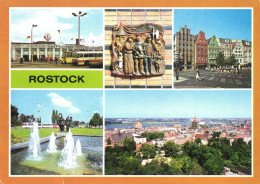 ROSTOCK, MULTIPLE VIEWS, ARCHITECTURE, BUS, SCULPTURE, FOUNTAIN, STATUE, GERMANY, POSTCARD - Rostock