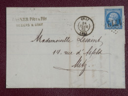 FRANCE LETTRE  RR 1863 PETIT BUREAU GRAY A METZ   +N° 22 LOS 1712 + AFF. INTERESSANT. DP8+ - 1849-1876: Classic Period