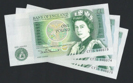 Great Britain Bank Of England 1 Pound 3 Banknotes P-377b Consecutive Serial Numbers D. H. F. Somerset 1978-1984 UNC - 1 Pound
