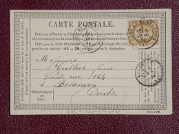 FRANCE CARTE   1876 GARE MONLUCON A BESANCON +CERES 15C  CAD + AFF. INTERESSANT. DP8+ - 1849-1876: Période Classique