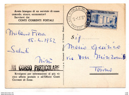 Milano '52 N. 685 Su Cartolina - 1946-60: Poststempel