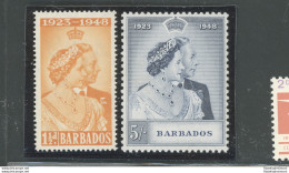 1948 BARBADOS, Stanley Gibbons N. 265-66 - Royal Silver Wedding - 2 Valori - MNH** - Sonstige & Ohne Zuordnung