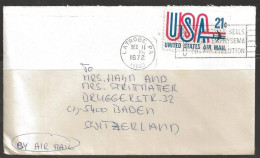 1972 (Dec 11) 21 Cents Airmail, Latrobe PA To Switzerland - Cartas & Documentos