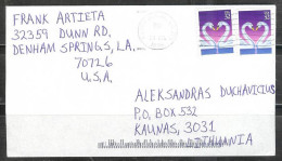 1998 Pair 32 Cents Love, Baton Rouge LA (20 Jul) To Kaunas, Lithuania - Storia Postale