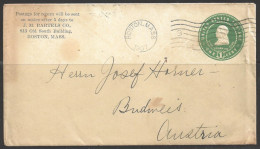 1907 2 Cents Franklin Envelope, Boston "C" To Austria, Corner Card - Covers & Documents